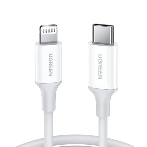 Buy UGREEN 10493 USB-C to Lightning MFi Certified PD Fast Charging Cable (1 Meter) Rubber Shell White for iPhone 14 Pro Max/14/13/12/11/SE Online in Pakistan - UGREEN PK