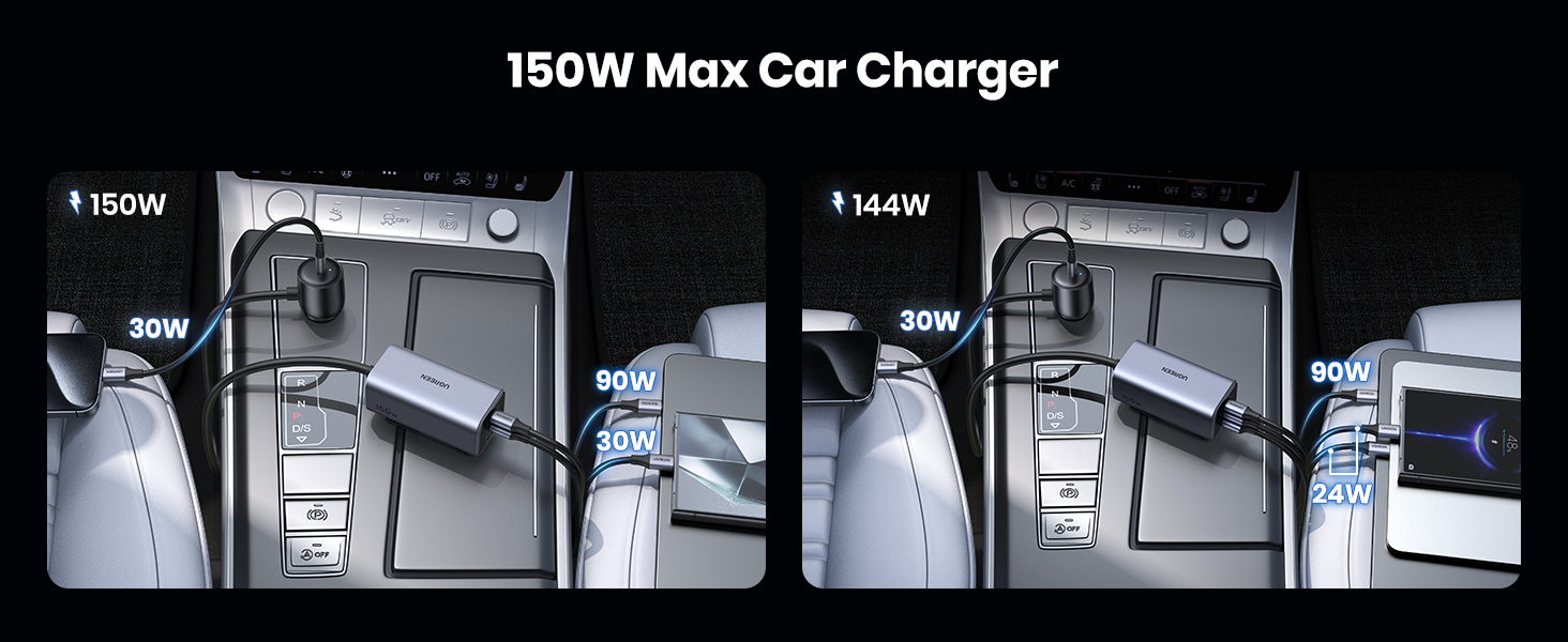 UGREEN 35571 150W USB C Car Charger 4-Port USB Multi Port Charger Compatible with iPhone 17/16/15 Pro Max, iPad Pro, MacBook Pro, Laptop Buy UGREEN 35571 150W USB C Car Charger 4-Port USB Multi Port Charger Compatible with iPhone 17/16/15 Pro Max, iPad Pro, MacBook Pro, Laptop Online in Pakistan - UGREEN PK