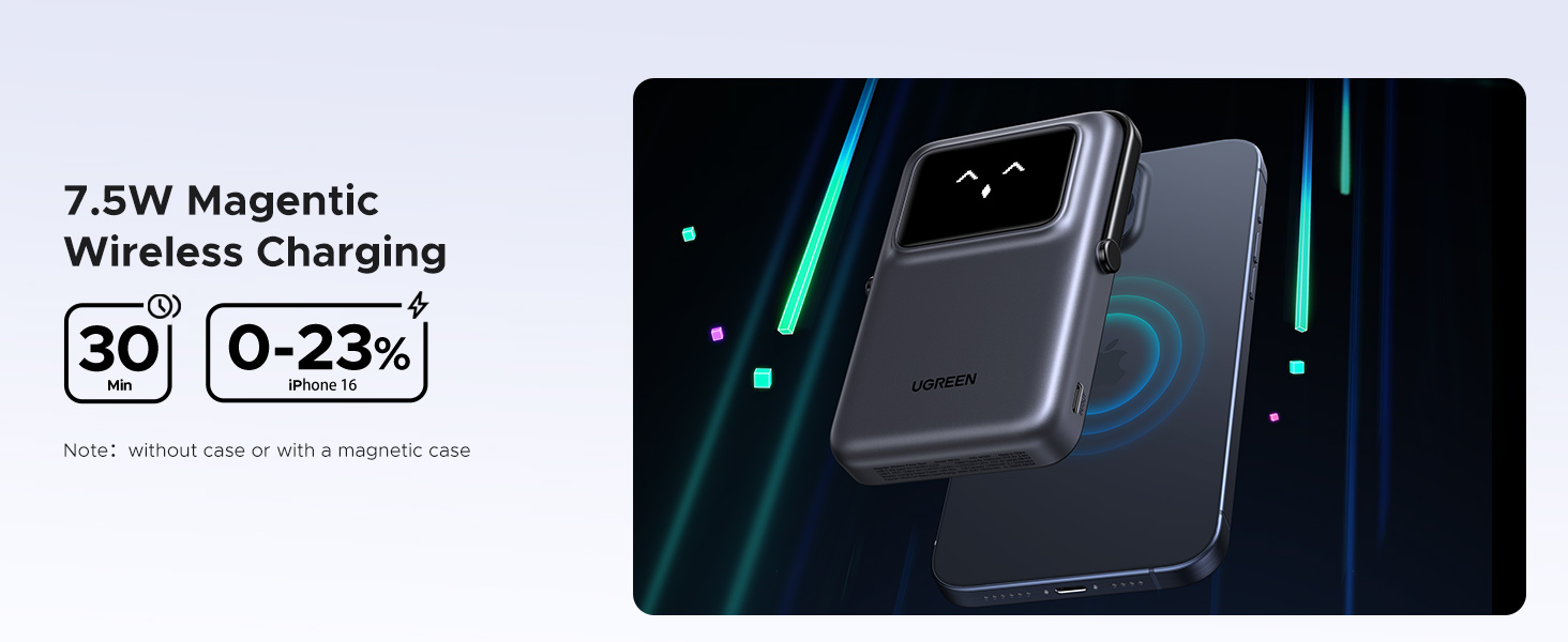 UGREEN 45327 Uno 10000mAh Magnetic Power Bank, PD 20W USB C Battery Pack with Foldable Stand and TFT Display