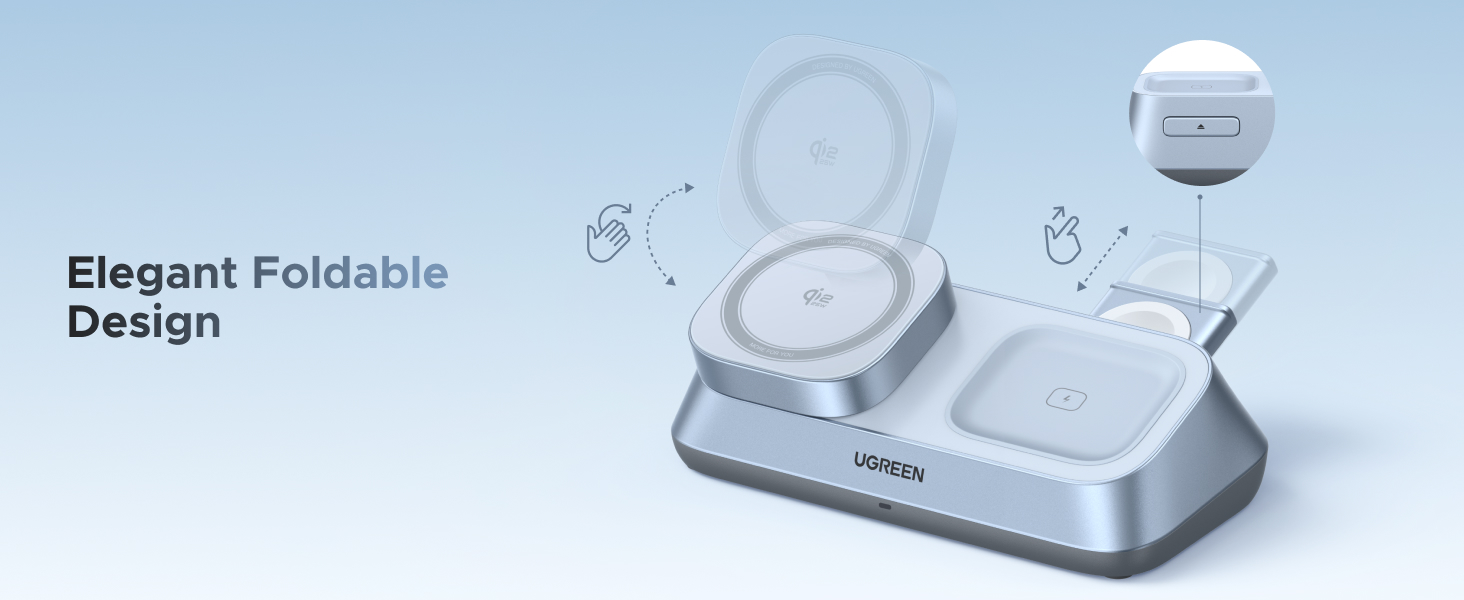 UGREEN 55676 25W Qi2 Certified 3-in-1 MagFlow Wireless Charging Stand for iPhone 17/16/15/14/13/12, AirPods and Apple Watch