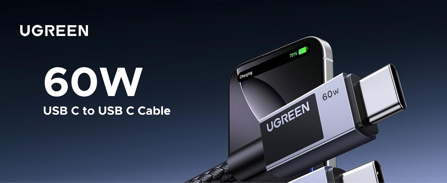 Buy UGREEN 55764 PD Fast Charging 60W USB C to USB C Cable (0.5 Meter) Braided for iPhone 17 Pro Max/16 Online in Pakistan - UGREEN PK