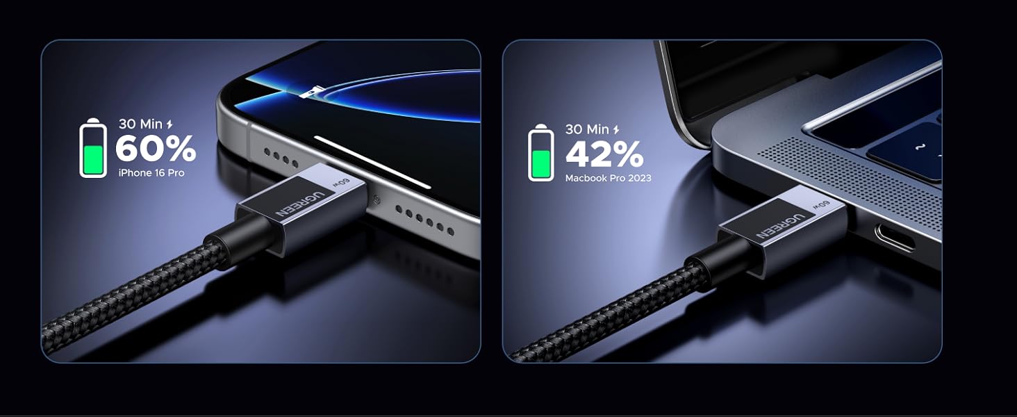 Buy UGREEN 55764 PD Fast Charging 60W USB C to USB C Cable (0.5 Meter) Braided for iPhone 17 Pro Max/16 Online in Pakistan - UGREEN PK