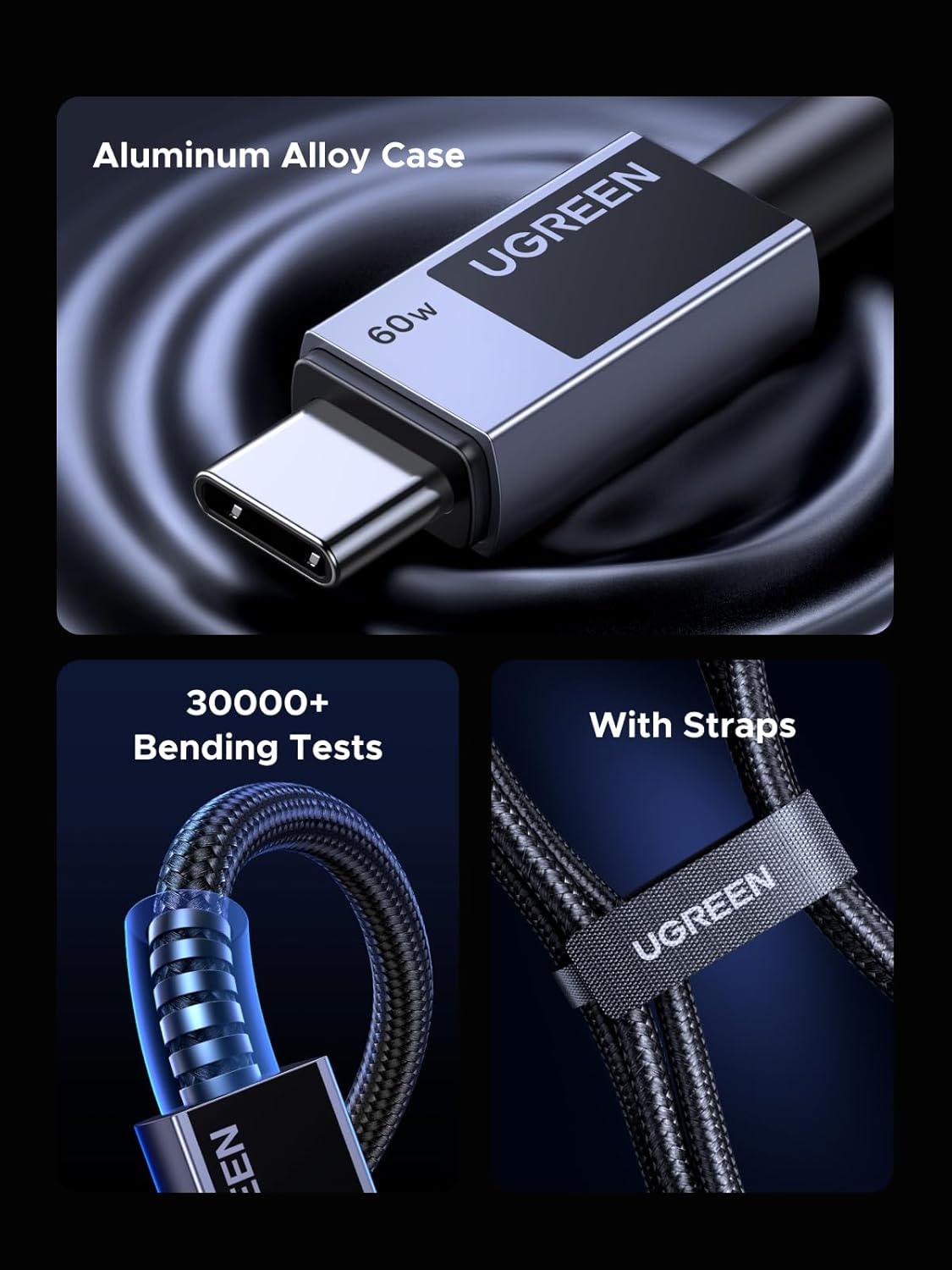 Buy UGREEN 55764 PD Fast Charging 60W USB C to USB C Cable (0.5 Meter) Braided for iPhone 17 Pro Max/16 Online in Pakistan - UGREEN PK