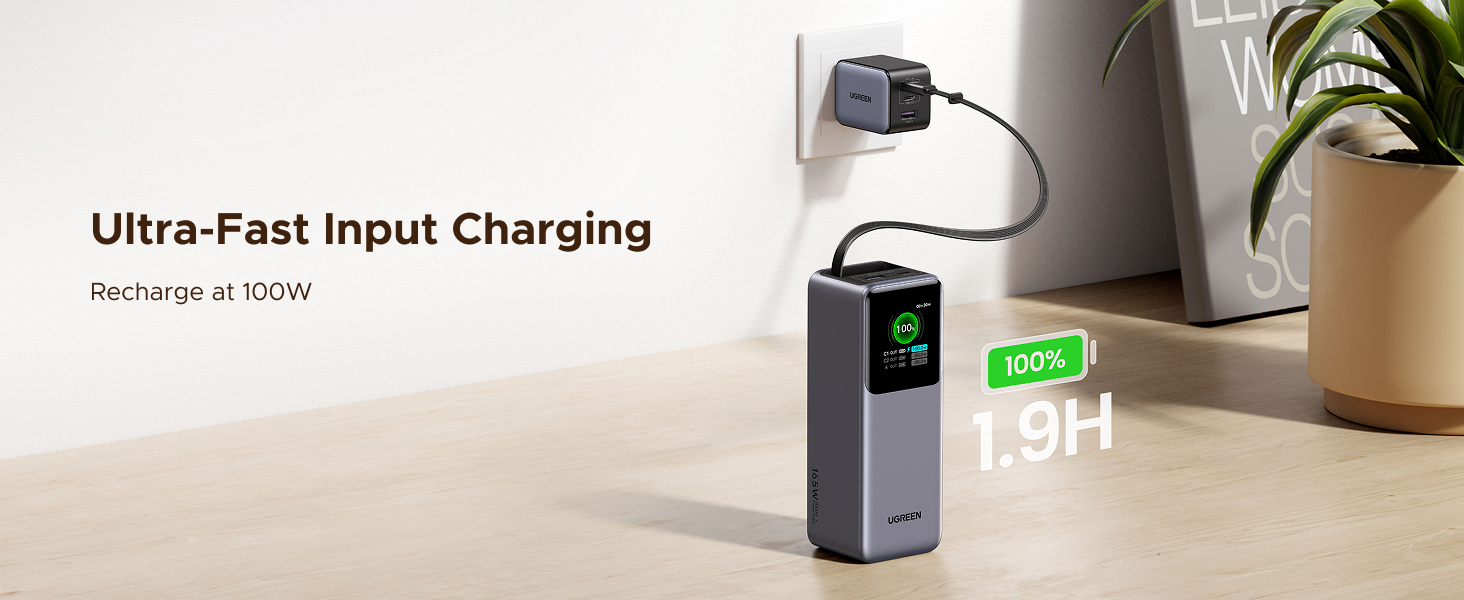 UGREEN 55992 Nexode 165W Power Bank 20000mAh Built-in Retractable USB-C Cable for MacBook Pro/Air, iPad, iPhone 17/16, Samsung Galaxy S26/S25