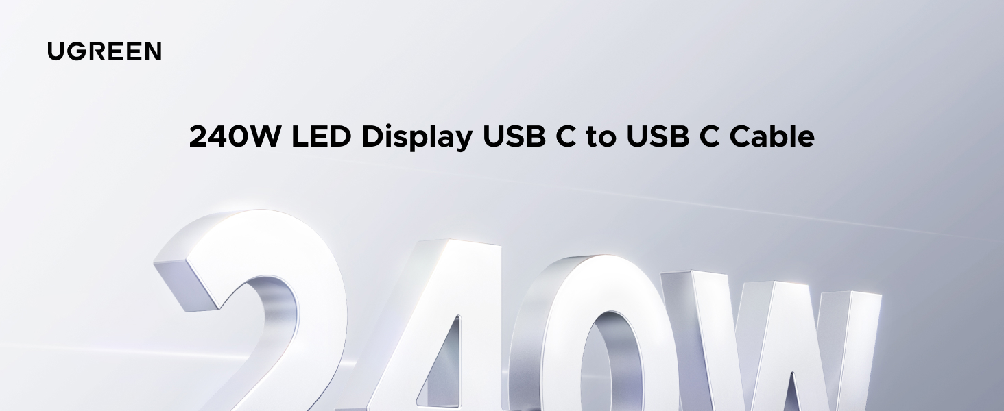 UGREEN 65867 240W USB C to USB-C Cable with Digital Display (2 Meters) PD 3.1 Type C Fast Charging, Nylon Braided, E-marker Chip