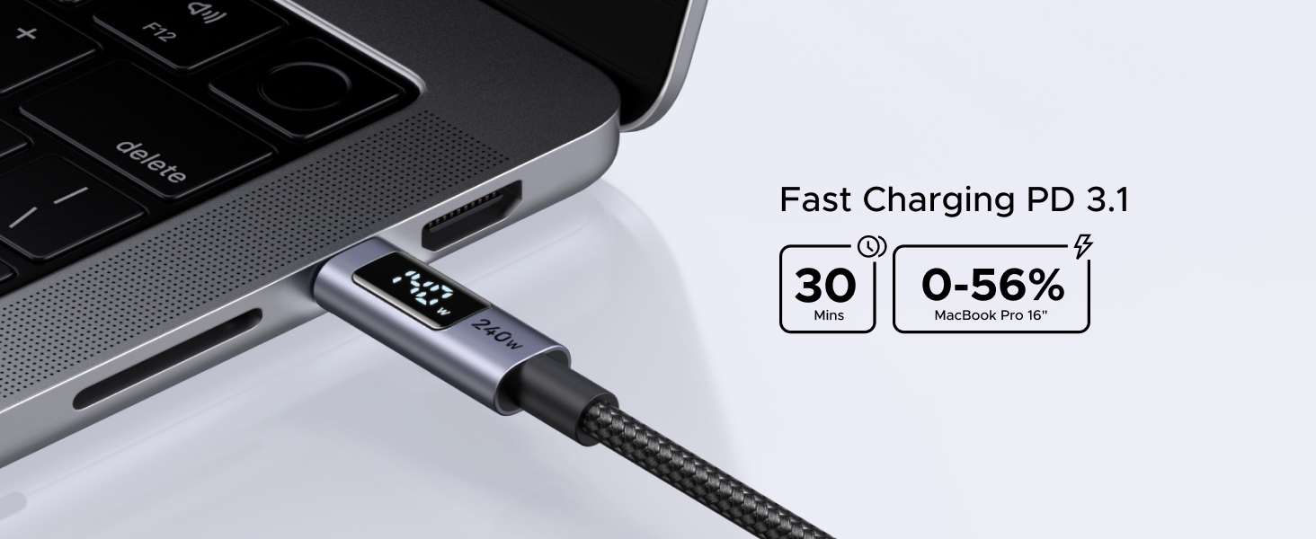 UGREEN 65867 240W USB C to USB-C Cable with Digital Display (2 Meters) PD 3.1 Type C Fast Charging, Nylon Braided, E-marker Chip