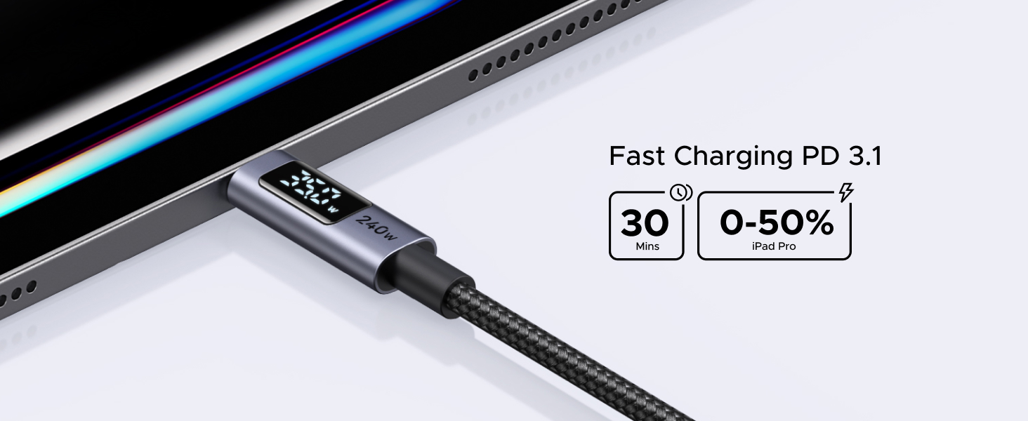 UGREEN 65867 240W USB C to USB-C Cable with Digital Display (2 Meters) PD 3.1 Type C Fast Charging, Nylon Braided, E-marker Chip