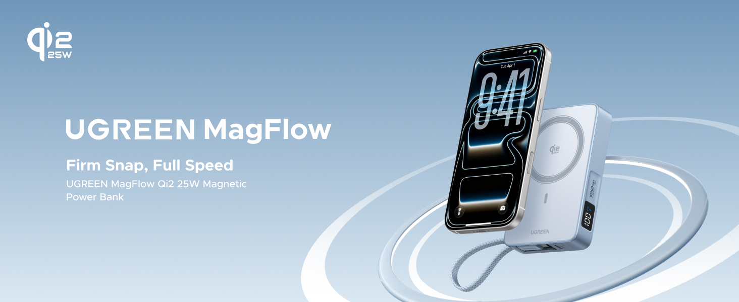 UGREEN 65958 MagFlow 10000mAh Qi2 Certified 25W Fast Wireless Magnetic Power Bank, 30W USB-C Battery Pack for iPhone 17 Pro Max/16/15/14/13/12