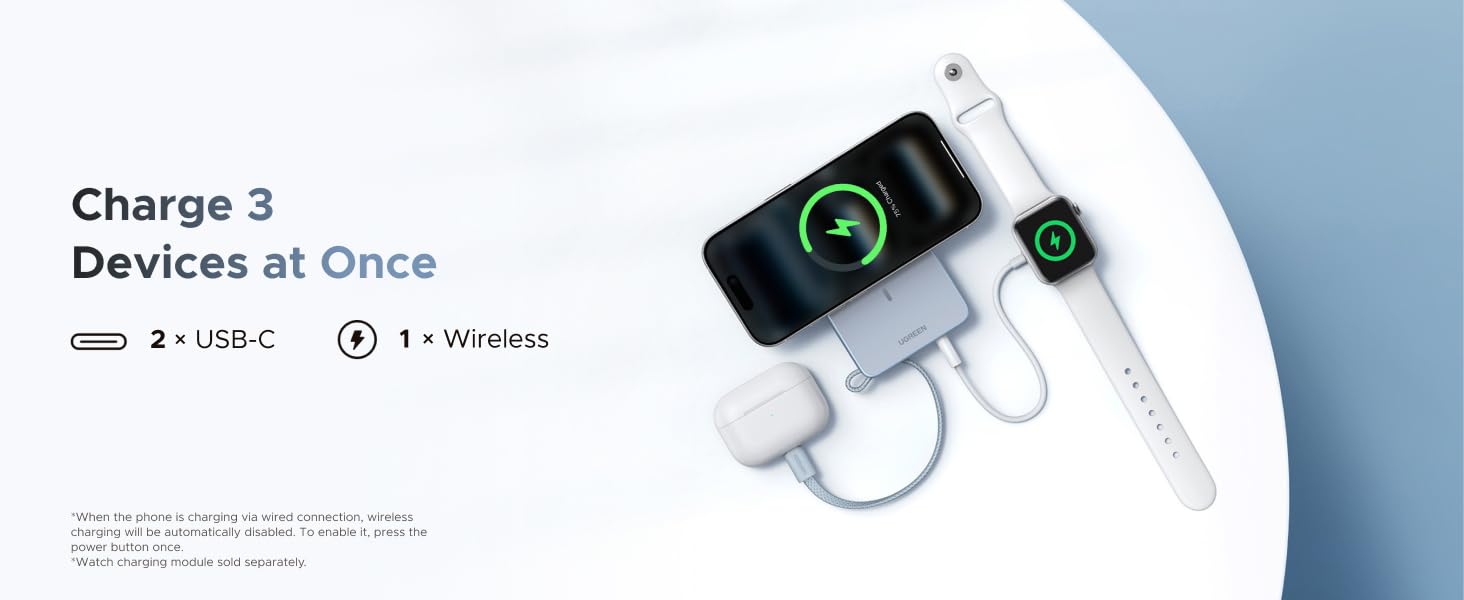 UGREEN 65958 MagFlow 10000mAh Qi2 Certified 25W Fast Wireless Magnetic Power Bank, 30W USB-C Battery Pack for iPhone 17 Pro Max/16/15/14/13/12