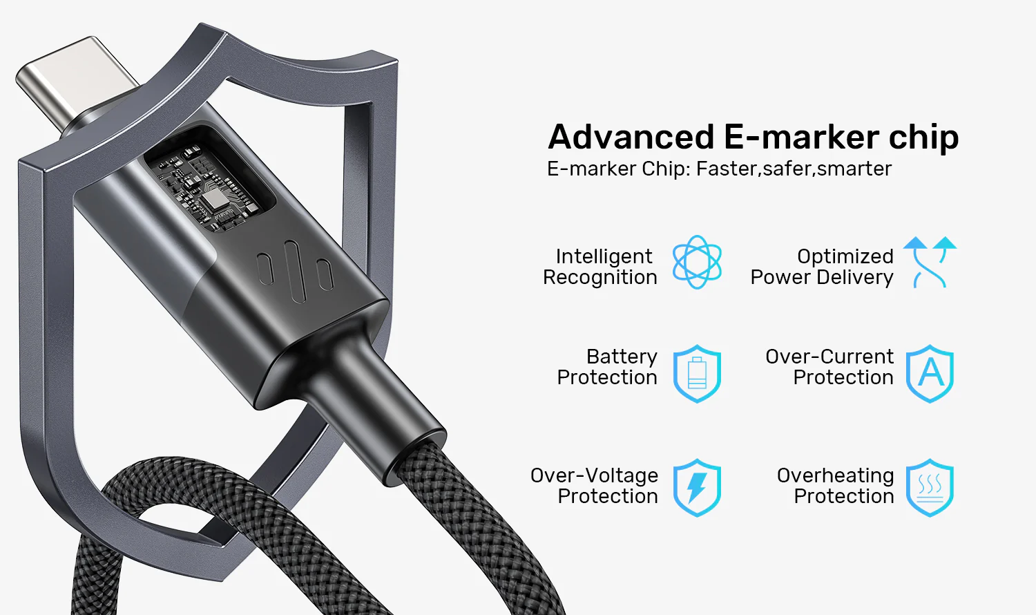 UNITEK PD 60W USB-C Charging Cable with Smart LED Display (1 Meter) Nylon Braided, E-Marker Chip, for iPhone 17/16/15