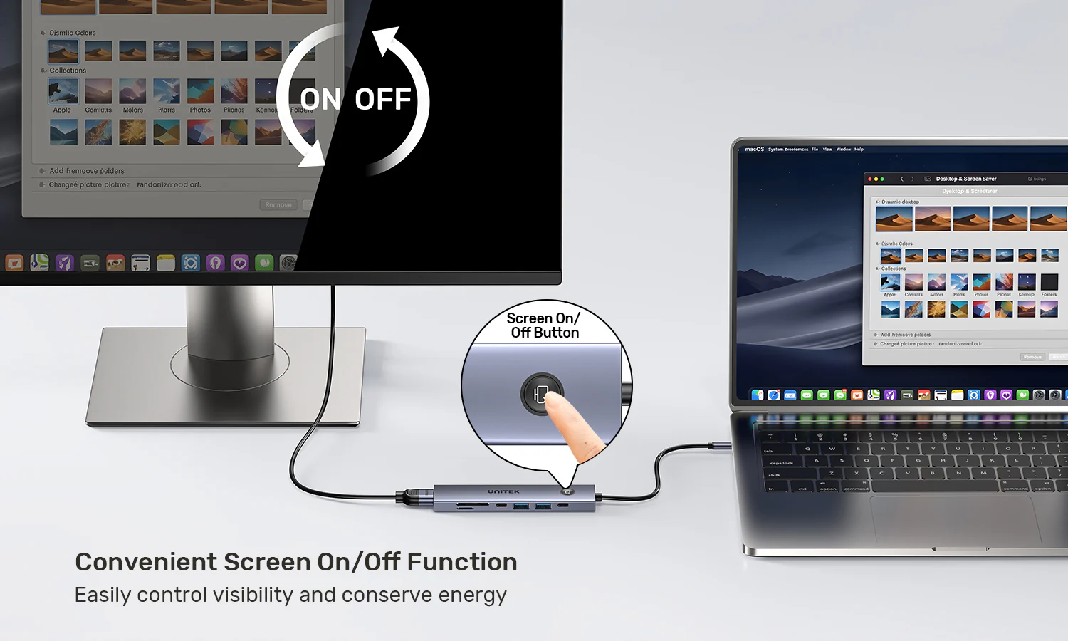 UNITEK uHUB S7 Pro 7-in-1 5Gbps USB-C Hub with Screen On/Off Button, 4K@60Hz HDMI HDR, 100W PD Charging, 5Gbps Data Ports, Dual SD/microSD Card Readers