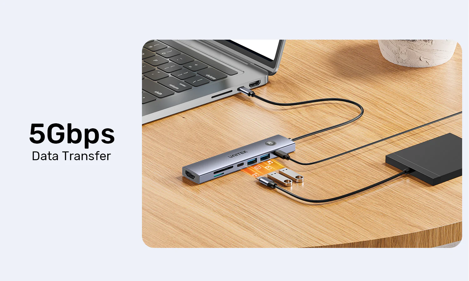 UNITEK uHUB S7 Pro 7-in-1 5Gbps USB-C Hub with Screen On/Off Button, 4K@60Hz HDMI HDR, 100W PD Charging, 5Gbps Data Ports, Dual SD/microSD Card Readers