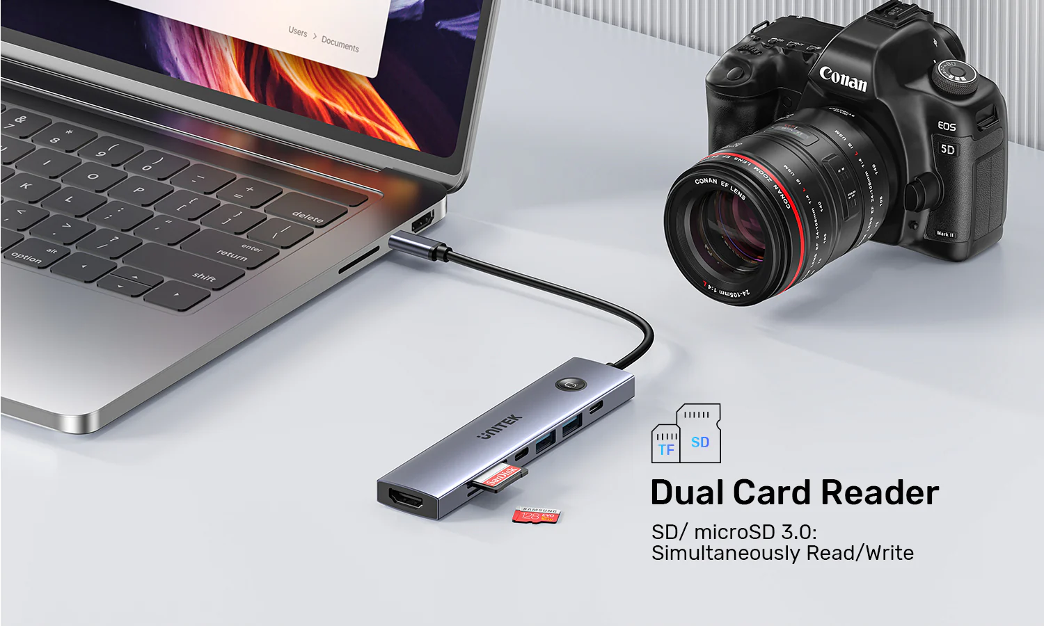 UNITEK uHUB S7 Pro 7-in-1 5Gbps USB-C Hub with Screen On/Off Button, 4K@60Hz HDMI HDR, 100W PD Charging, 5Gbps Data Ports, Dual SD/microSD Card Readers