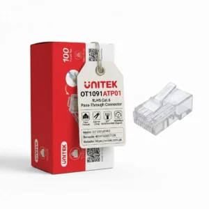 UNITEK RJ45 Cat.6 Pass-Through Connector (100 Pieces), Cat 6 Ethernet Modular Plug, Gold-Plated 3-Point Staggered Contacts