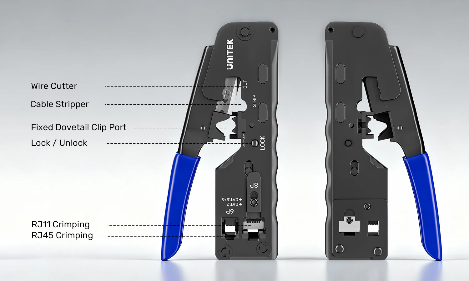 UNITEK Multi-Function Network Cable Crimping Tool, 8P/6P Crimper for RJ45 RJ11 Connectors, Cat7 Binder Clip Shielding