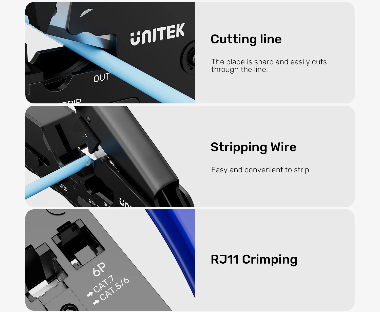 UNITEK Multi-Function Network Cable Crimping Tool, 8P/6P Crimper for RJ45 RJ11 Connectors, Cat7 Binder Clip Shielding