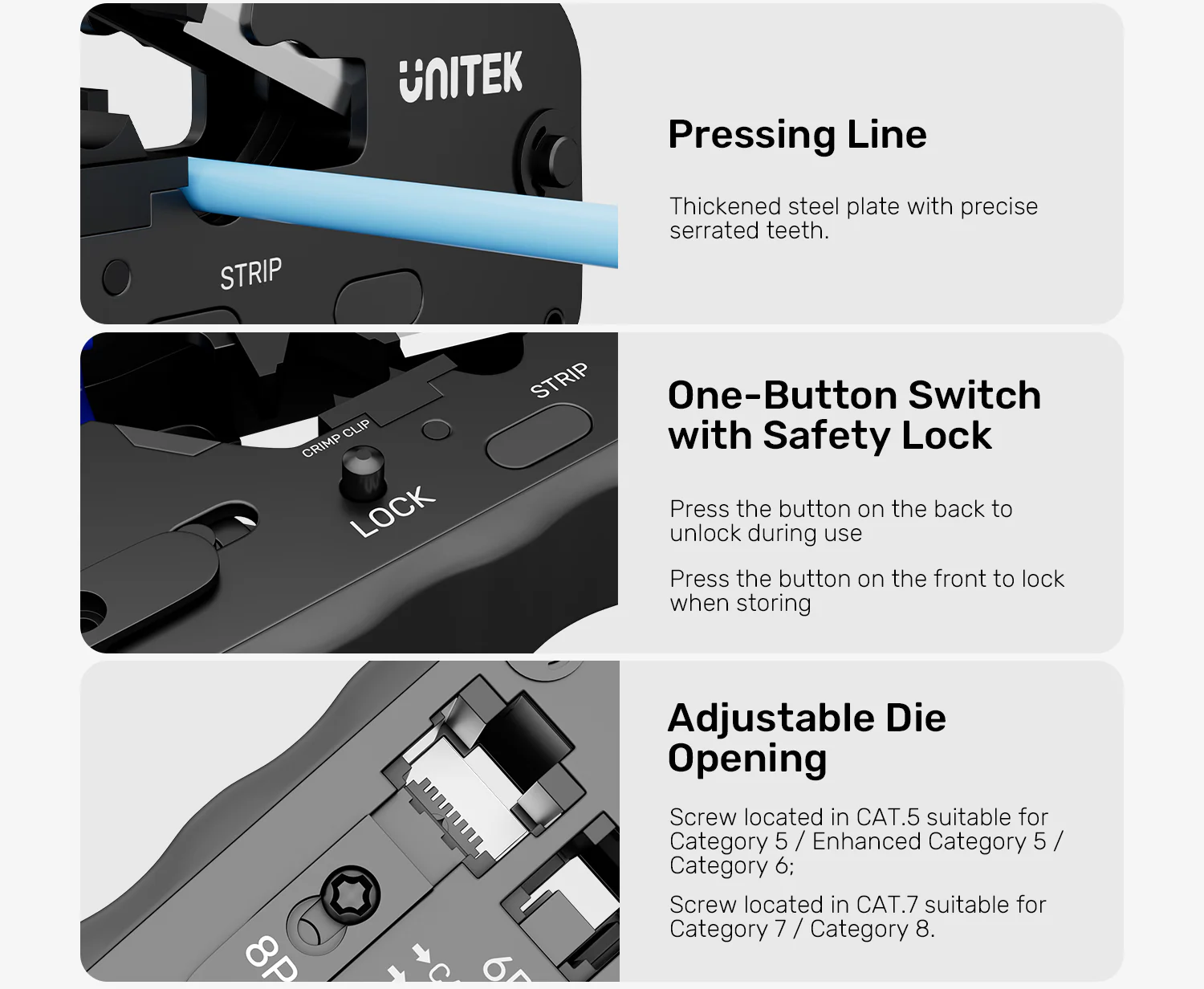 UNITEK Multi-Function Network Cable Crimping Tool, 8P/6P Crimper for RJ45 RJ11 Connectors, Cat7 Binder Clip Shielding