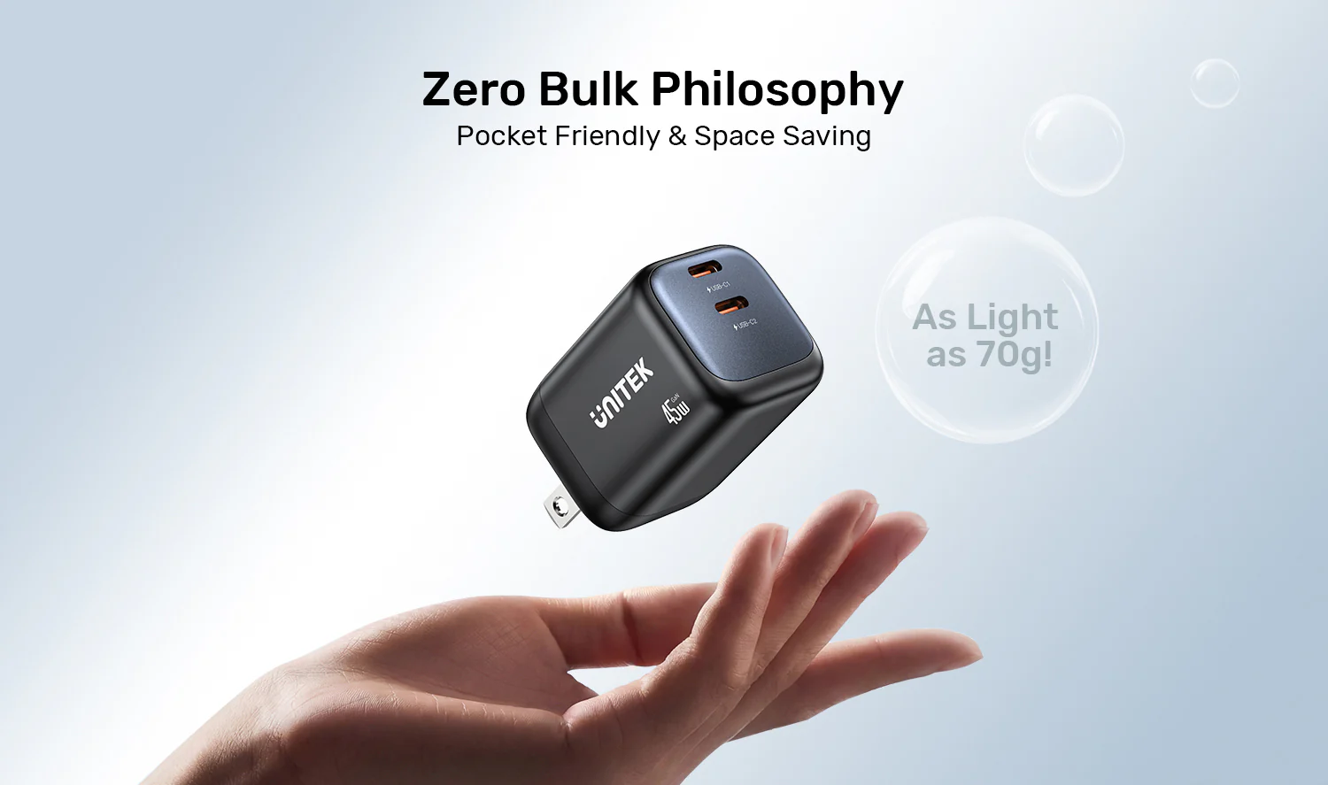UNITEK Zeno 45W GaN Wall Charger (EU Plug) PD3.0 QC4+ SFC2.0 PPS, Compatible with iPhone 17/16/15 Pro Max