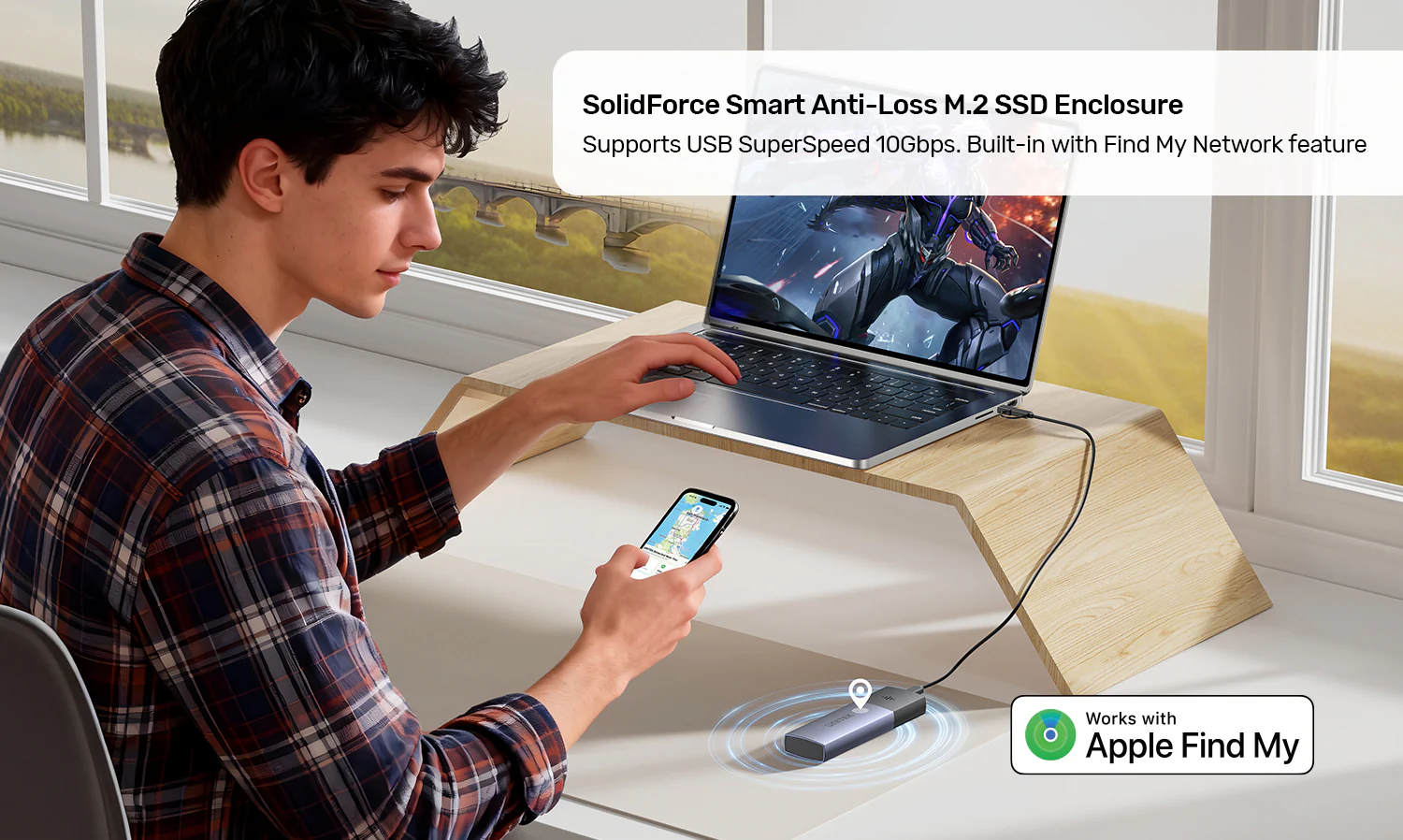 UNITEK SolidForce Smart Anti-loss M.2 SSD Enclosure, 10Gbps NVMe SSD Enclosure with Apple Find My Tracking