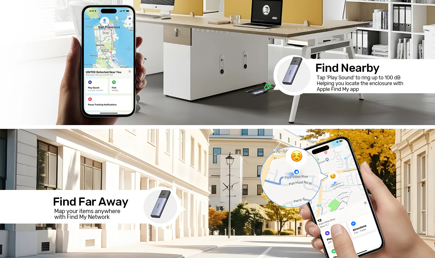 UNITEK SolidForce Smart Anti-loss M.2 SSD Enclosure, 10Gbps NVMe SSD Enclosure with Apple Find My Tracking