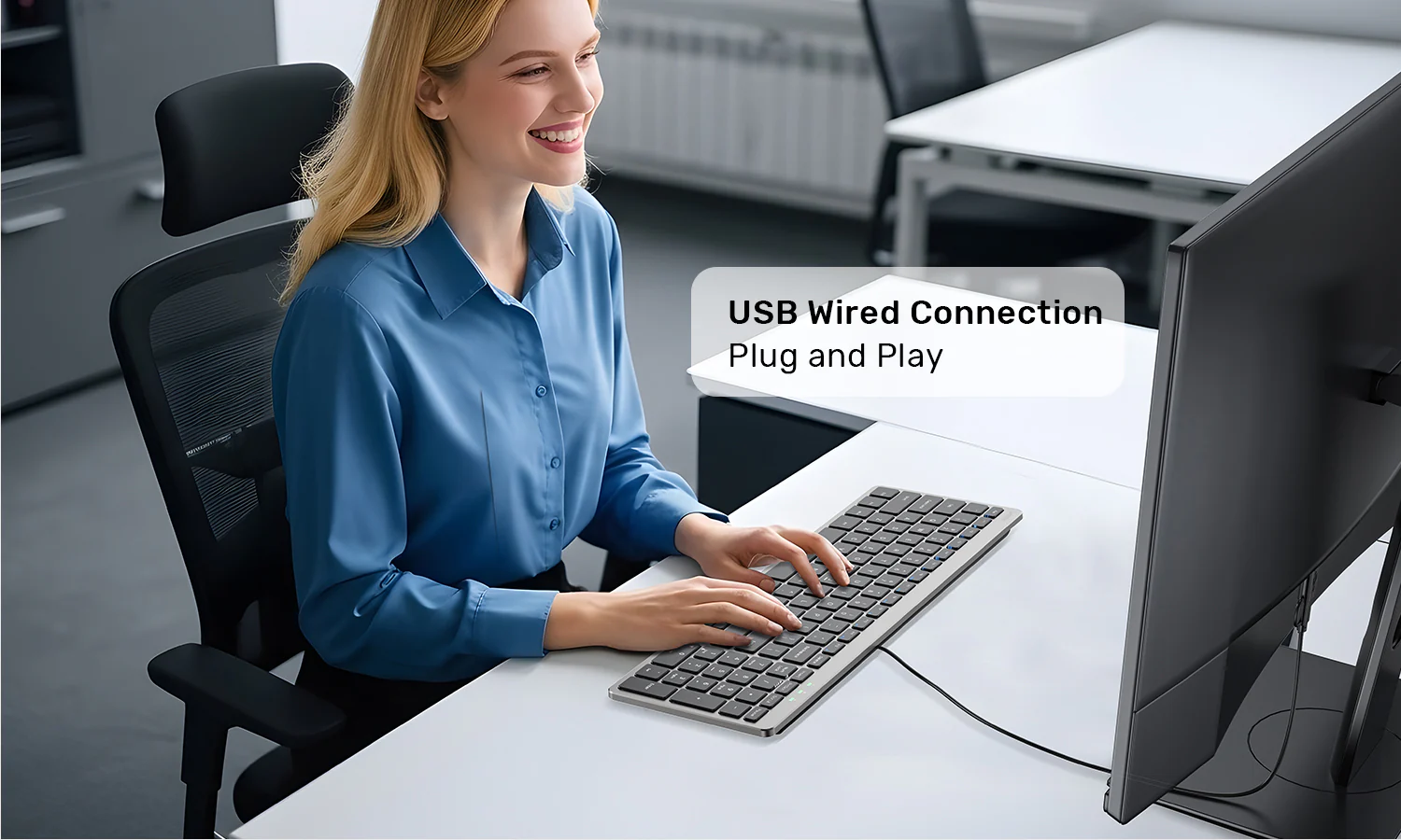 UNITEK SlimTap Ultra Light Wired Keyboard, 99 Keys, Ultra-Slim 17.15mm Profile, Silent Scissor-Switch Keys