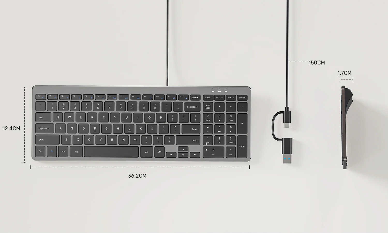 UNITEK SlimTap Ultra Light Wired Keyboard, 99 Keys, Ultra-Slim 17.15mm Profile, Silent Scissor-Switch Keys