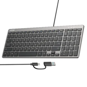 UNITEK SlimTap Ultra Light Wired Keyboard, 99 Keys, Ultra-Slim 17.15mm Profile, Silent Scissor-Switch Keys