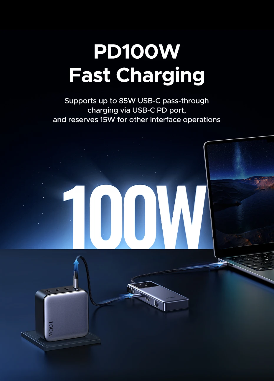 Buy UGREEN 45155 Uno 7-in-1 USB-C Hub 4K@60Hz HDMI, 100W PD Fast Charging, Gigabit Ethernet, 5Gbps USB-C & USB-A Expansion Dock with Smart Robotic Emoji LED Screen Online in Pakistan - UGREEN PK
