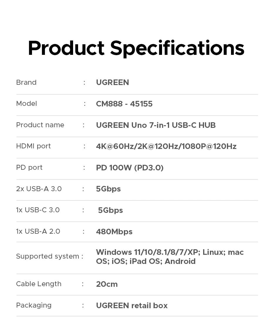 Buy UGREEN 45155 Uno 7-in-1 USB-C Hub 4K@60Hz HDMI, 100W PD Fast Charging, Gigabit Ethernet, 5Gbps USB-C & USB-A Expansion Dock with Smart Robotic Emoji LED Screen Online in Pakistan - UGREEN PK
