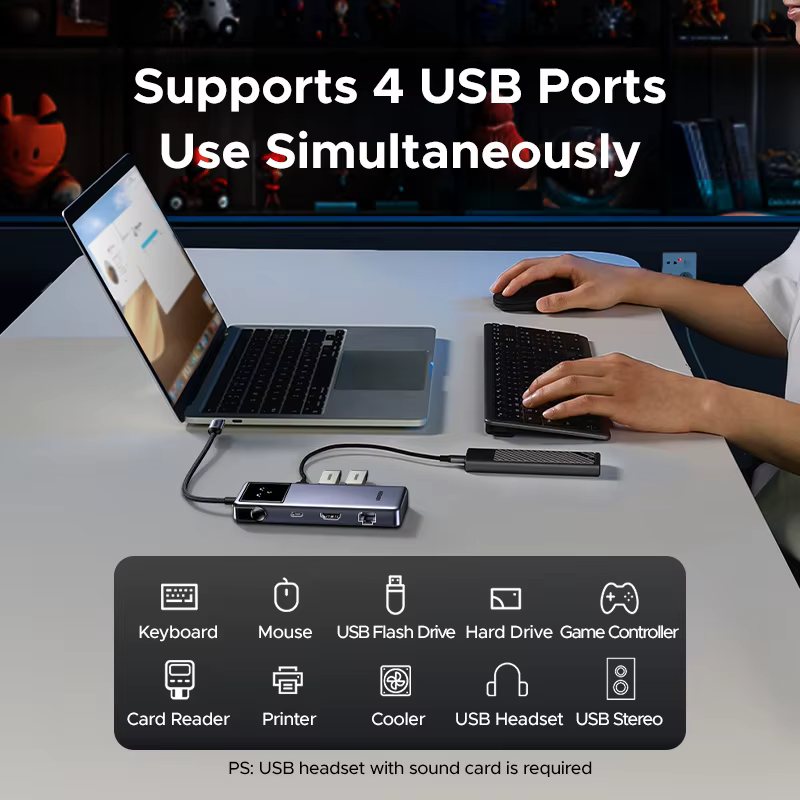 Buy UGREEN 45155 Uno 7-in-1 USB-C Hub 4K@60Hz HDMI, 100W PD Fast Charging, Gigabit Ethernet, 5Gbps USB-C & USB-A Expansion Dock with Smart Robotic Emoji LED Screen Online in Pakistan - UGREEN PK
