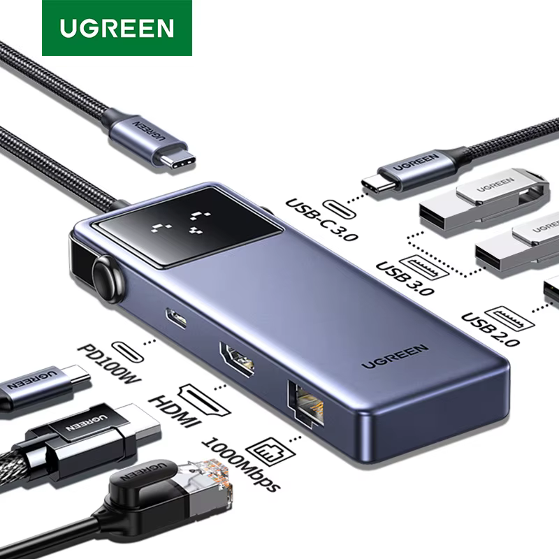 Buy UGREEN 45155 Uno 7-in-1 USB-C Hub 4K@60Hz HDMI, 100W PD Fast Charging, Gigabit Ethernet, 5Gbps USB-C & USB-A Expansion Dock with Smart Robotic Emoji LED Screen Online in Pakistan - UGREEN PK
