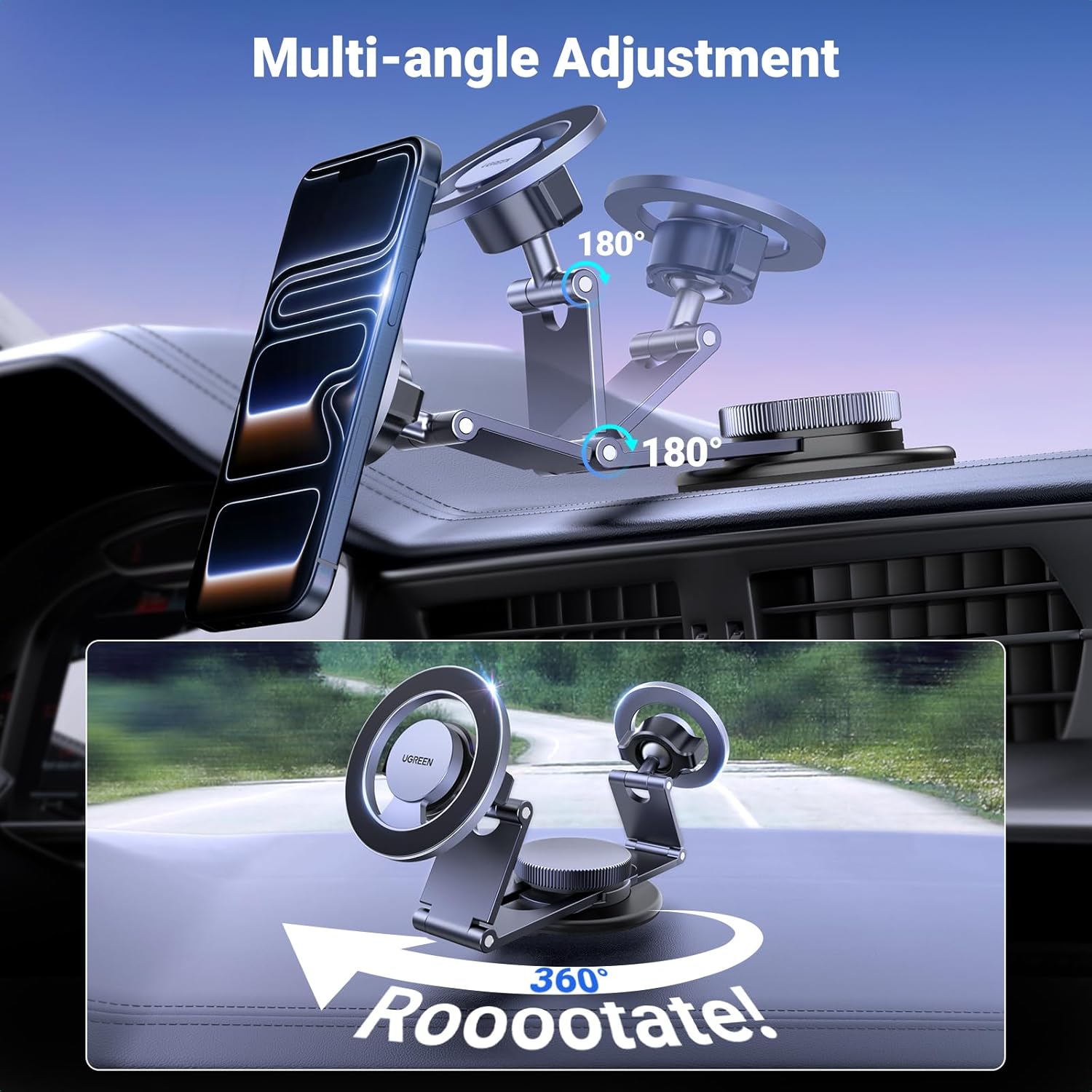 Buy UGREEN 45577 Magsafe Car Mount 360° Rotation Magnetic Phone Holder for iPhone 17/16/15/14/13/12 Series Online in Pakistan - UGREEN PK