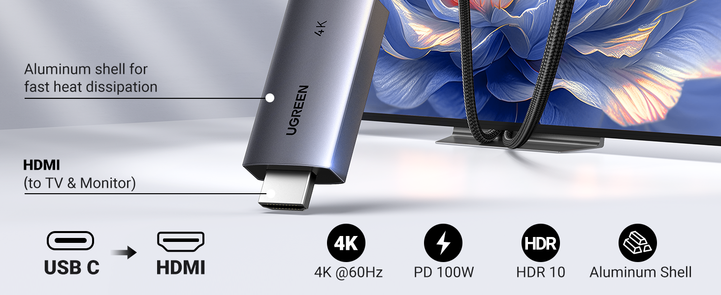 Buy UGREEN 55530 Unidirectional USB C to HDMI Cable 2 Meter with 100W PD Fast Charging 002 Online in Pakistan - UGREEN PK
