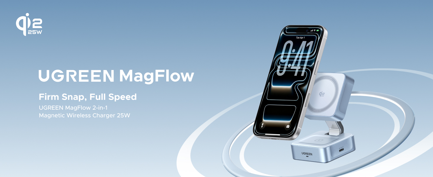 UGREEN 55960 Qi2 25W Magflow Wireless Charger MagSafe Charging Station 2-in-1 for iPhone 17/16/15/14/13/12 Pro Max Buy UGREEN 55960 Qi2 25W Magflow Wireless Charger MagSafe Charging Station 2-in-1 for iPhone 17/16/15/14/13/12 Pro Max Online in Pakistan - UGREEN PK