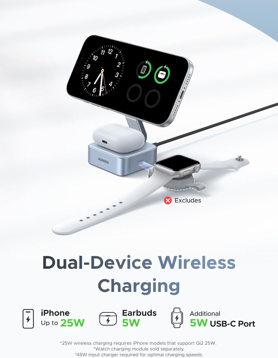 Buy UGREEN 55960 Qi2 25W Magflow Wireless Charger MagSafe Charging Station 2-in-1 for iPhone 17/16/15/14/13/12 Pro Max Online in Pakistan - UGREEN PK