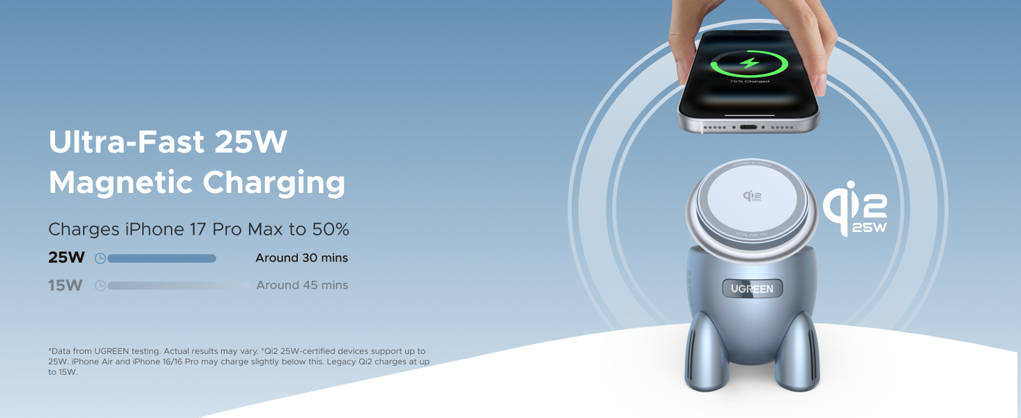 Buy UGREEN 65300 UNO Next-Gen 25W Qi2 Rocket Magnetic Wireless Charger, 2-in-1 MagSafe Fast Charging Station with Fun LED Lights and Magnetic Lid Online in Pakistan - UGREEN PK