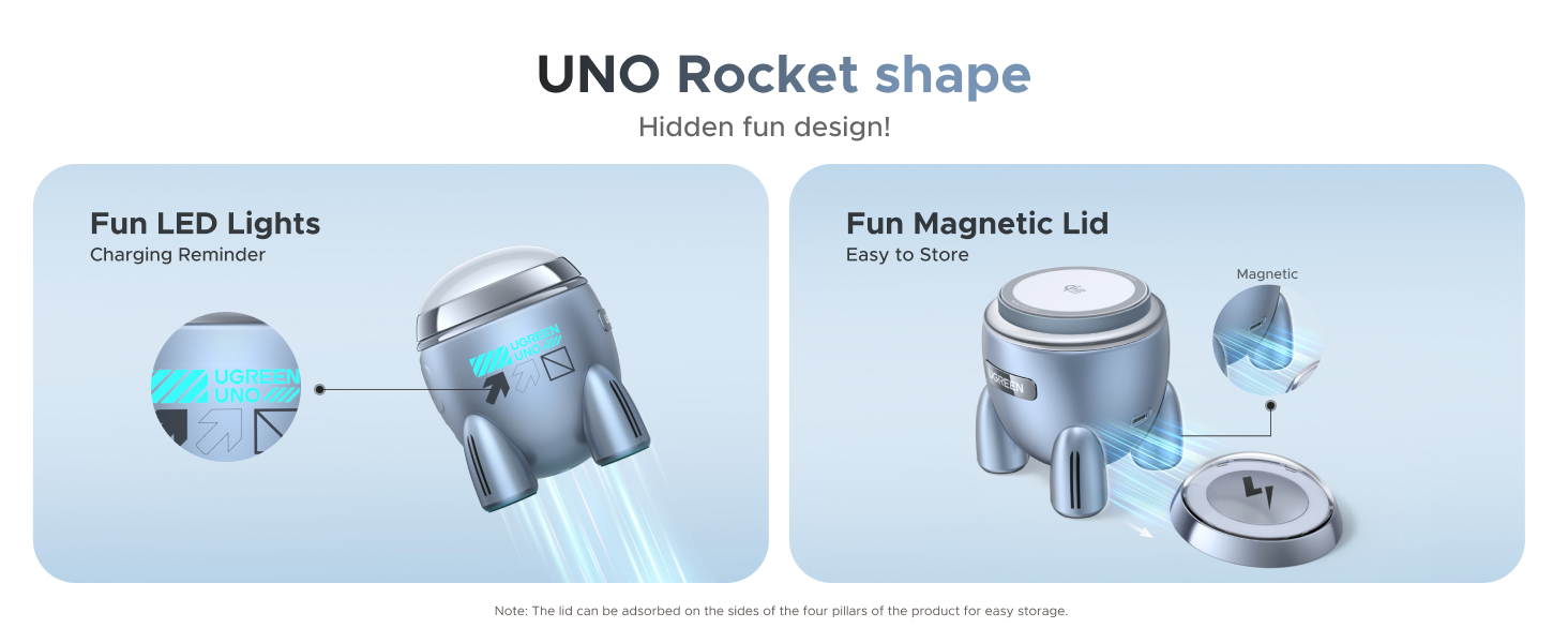 Buy UGREEN 65300 UNO Next-Gen 25W Qi2 Rocket Magnetic Wireless Charger, 2-in-1 MagSafe Fast Charging Station with Fun LED Lights and Magnetic Lid Online in Pakistan - UGREEN PK