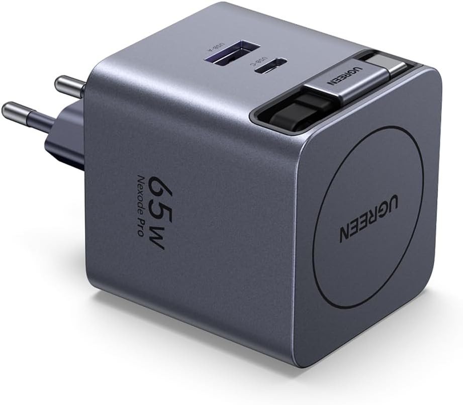 Buy UGREEN 65825 Nexode Pro 65W GaN Fast Charger with Retractable Cable (EU Plug) 2-Port USB C Wall Charger with Built-in USB C Cable Online in Pakistan - UGREEN PK