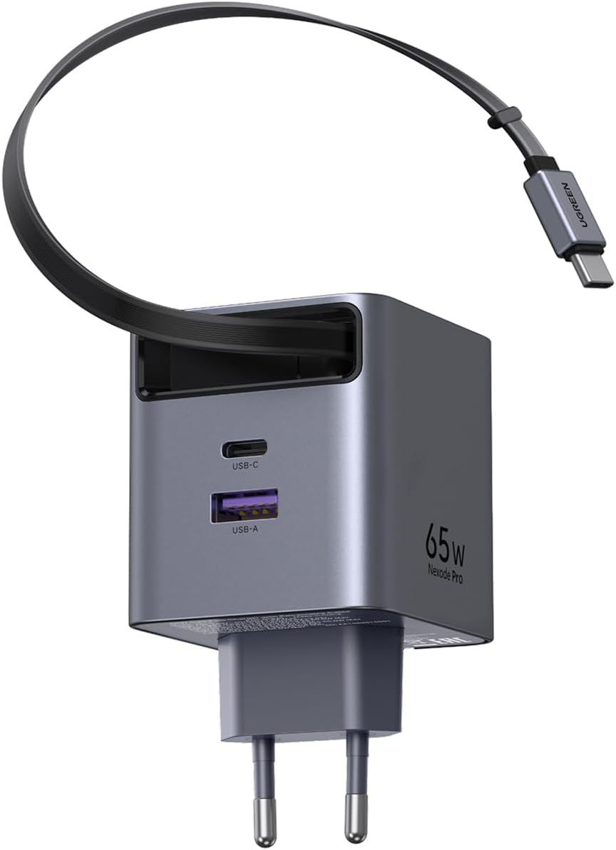 Buy UGREEN 65825 Nexode Pro 65W GaN Fast Charger with Retractable Cable (EU Plug) 2-Port USB C Wall Charger with Built-in USB C Cable Online in Pakistan - UGREEN PK
