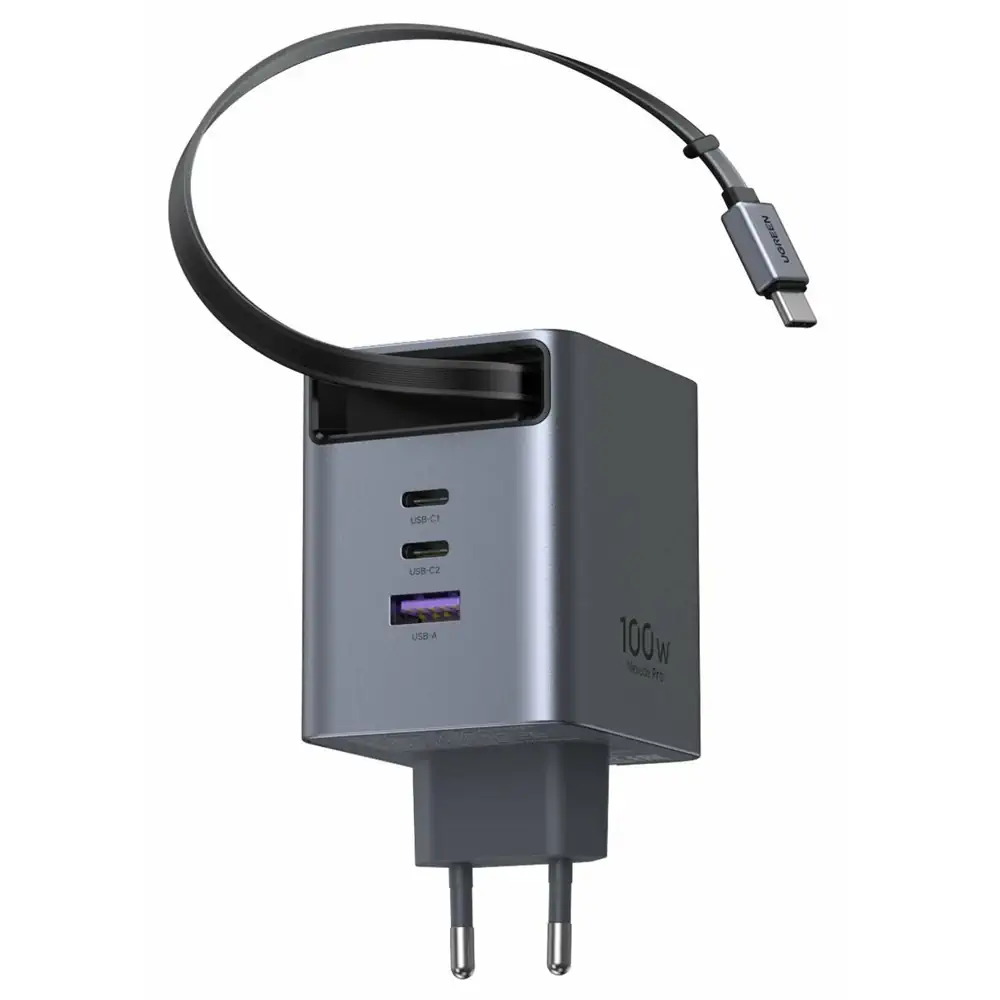 Buy UGREEN 65828 Nexode Pro 100W GaN Fast Charger with Retractable Cable (EU Plug) for iPhone 17/16/15 Pro Max, Samsung Galaxy S26/S25/S24 Ultra Online in Pakistan - UGREEN PK