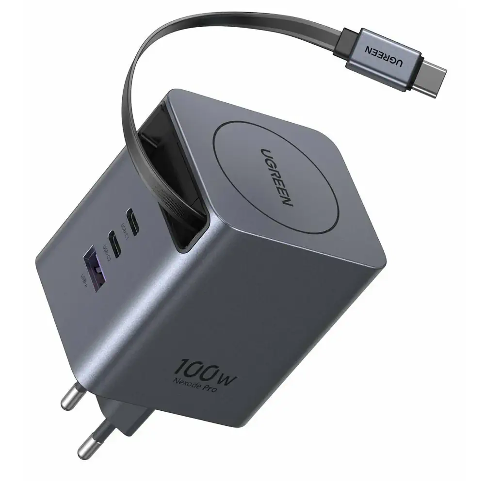Buy UGREEN 65828 Nexode Pro 100W GaN Fast Charger with Retractable Cable (EU Plug) for iPhone 17/16/15 Pro Max, Samsung Galaxy S26/S25/S24 Ultra Online in Pakistan - UGREEN PK