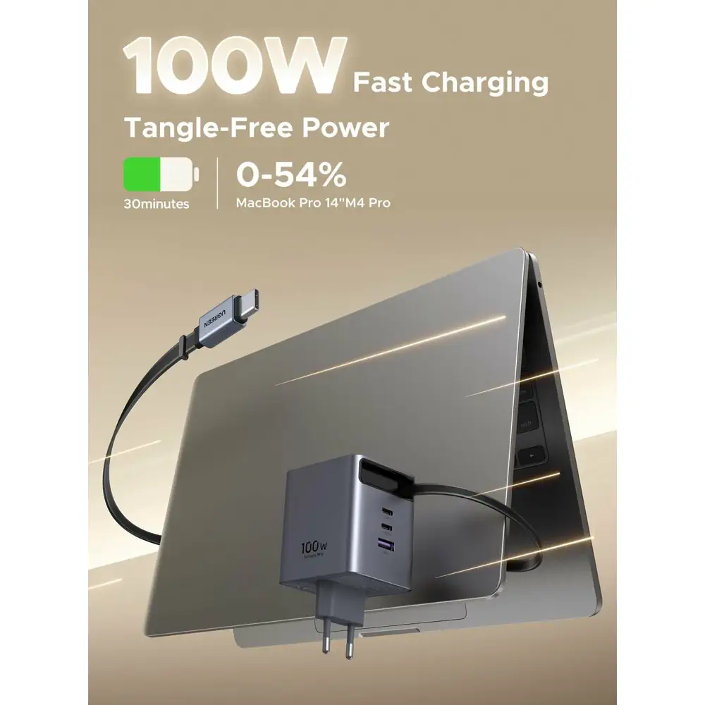 Buy UGREEN 65828 Nexode Pro 100W GaN Fast Charger with Retractable Cable (EU Plug) for iPhone 17/16/15 Pro Max, Samsung Galaxy S26/S25/S24 Ultra Online in Pakistan - UGREEN PK