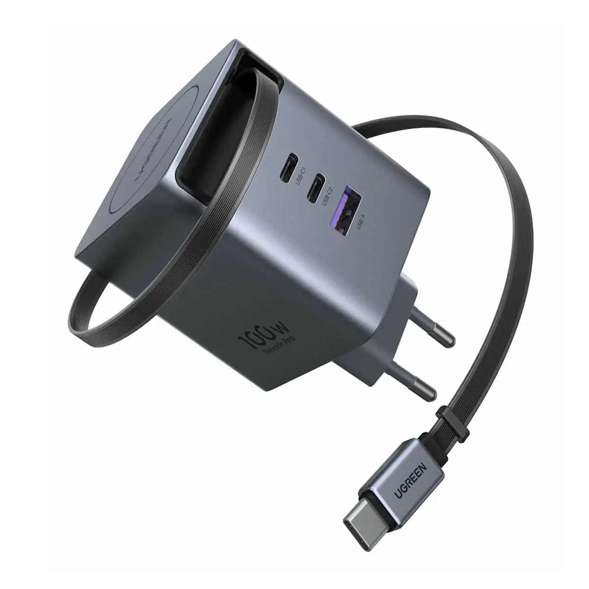 Buy UGREEN 65828 Nexode Pro 100W GaN Fast Charger with Retractable Cable (EU Plug) for iPhone 17/16/15 Pro Max, Samsung Galaxy S26/S25/S24 Ultra Online in Pakistan - UGREEN PK