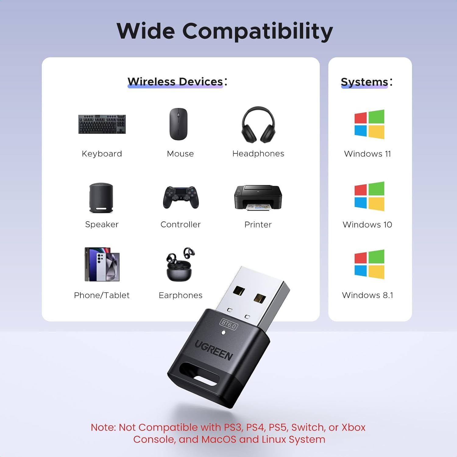 Buy UGREEN 75073 Bluetooth 6.0 Adapter USB Dongle for PC 04 Online in Pakistan - UGREEN PK