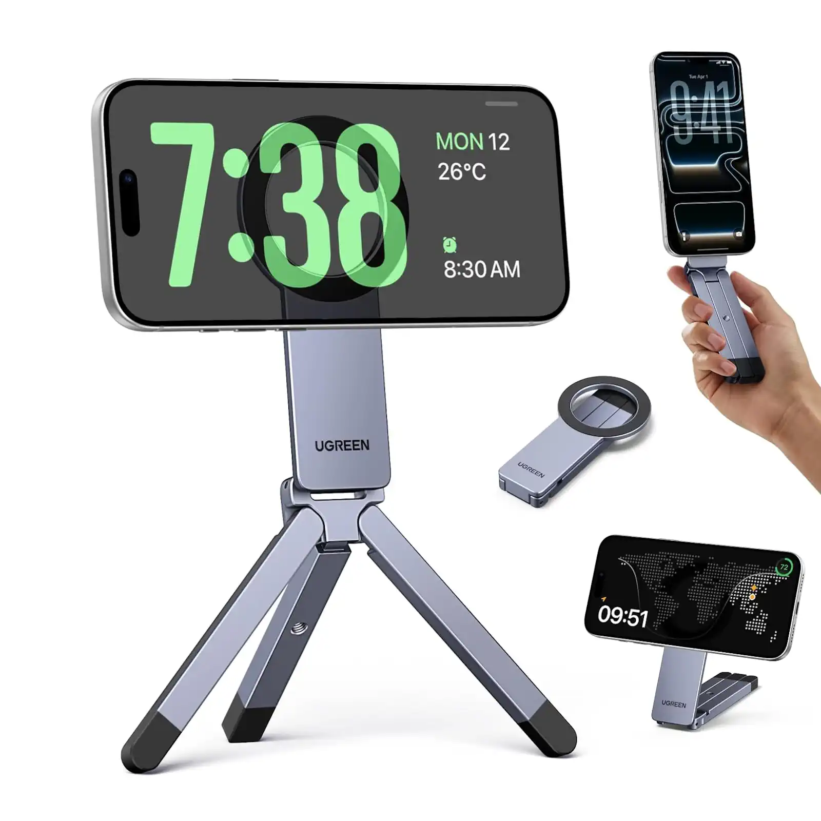 Buy UGREEN 75509 MagSafe Tripod 360° Rotating Adjustable Magnetic Phone Stand with 1/4'' Screw Port for iPhone 17/16/15/14/13/12 Online in Pakistan - UGREEN PK
