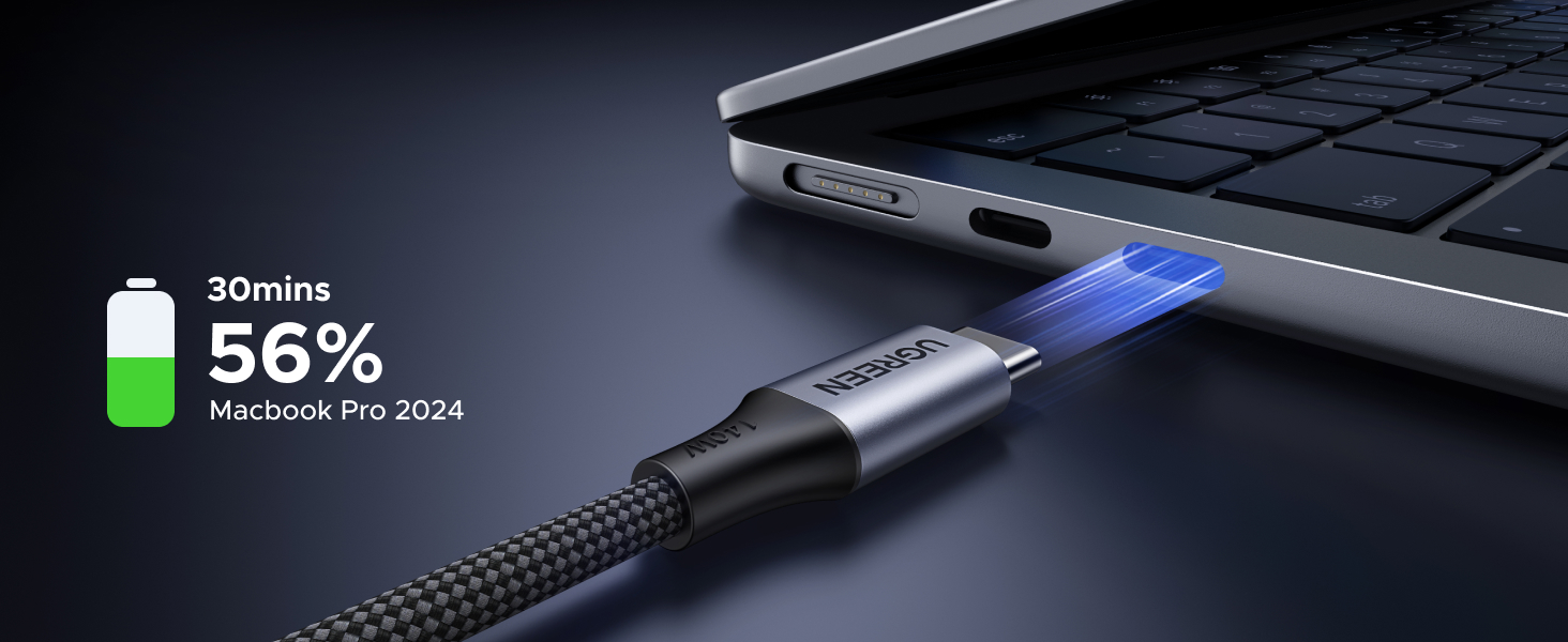 Buy UGREEN 75733 140W Dual USB-C to USB-C 2-in-1 Fast Charging Cable (2 Meter) 5A PD3.1 Heavy-Duty Nylon Braided Power Display & Intelligent Dual-Device Charger Splitter Cord for MacBooks, Laptops, iPhones, iPads, & Galaxy Series Online in Pakistan - UGREEN PK