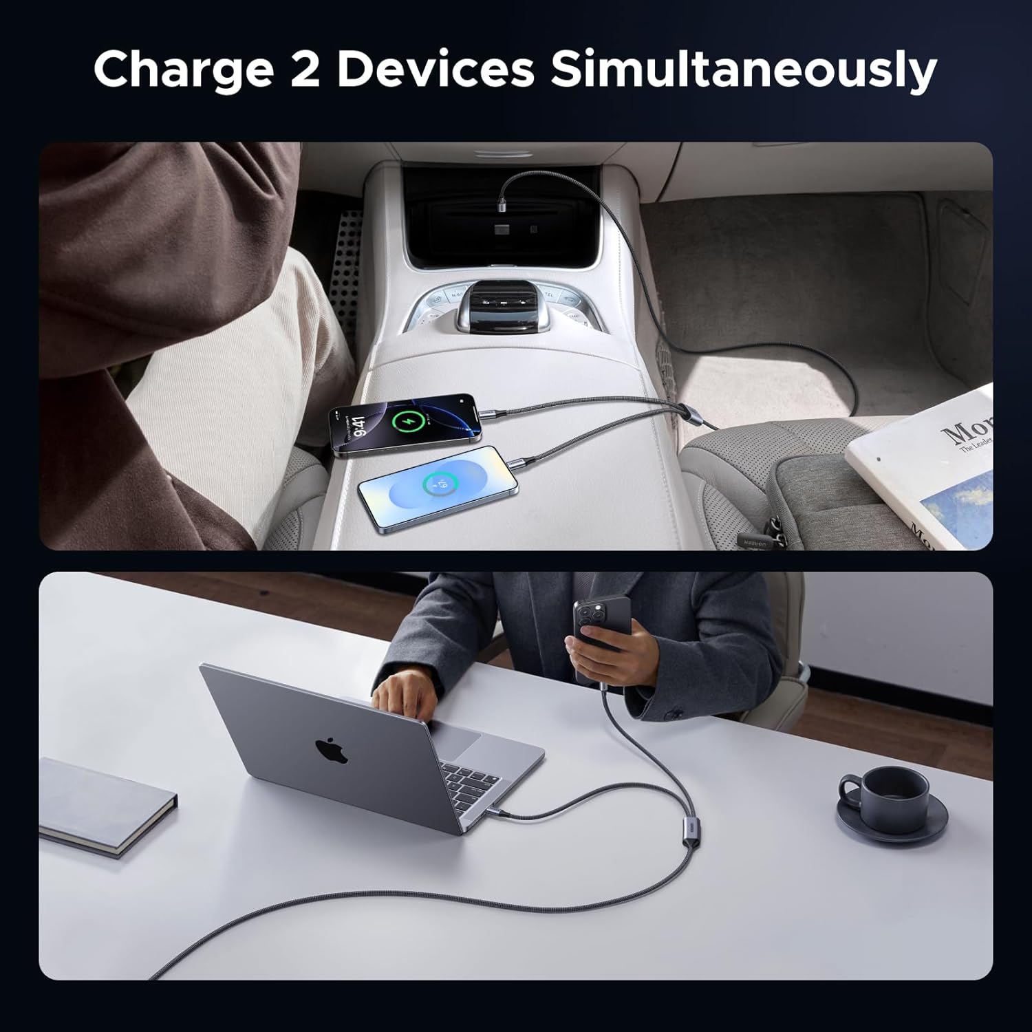 Buy UGREEN 75733 140W Dual USB-C to USB-C 2-in-1 Fast Charging Cable (2 Meter) 5A PD3.1 Heavy-Duty Nylon Braided Power Display & Intelligent Dual-Device Charger Splitter Cord for MacBooks, Laptops, iPhones, iPads, & Galaxy Series Online in Pakistan - UGREEN PK