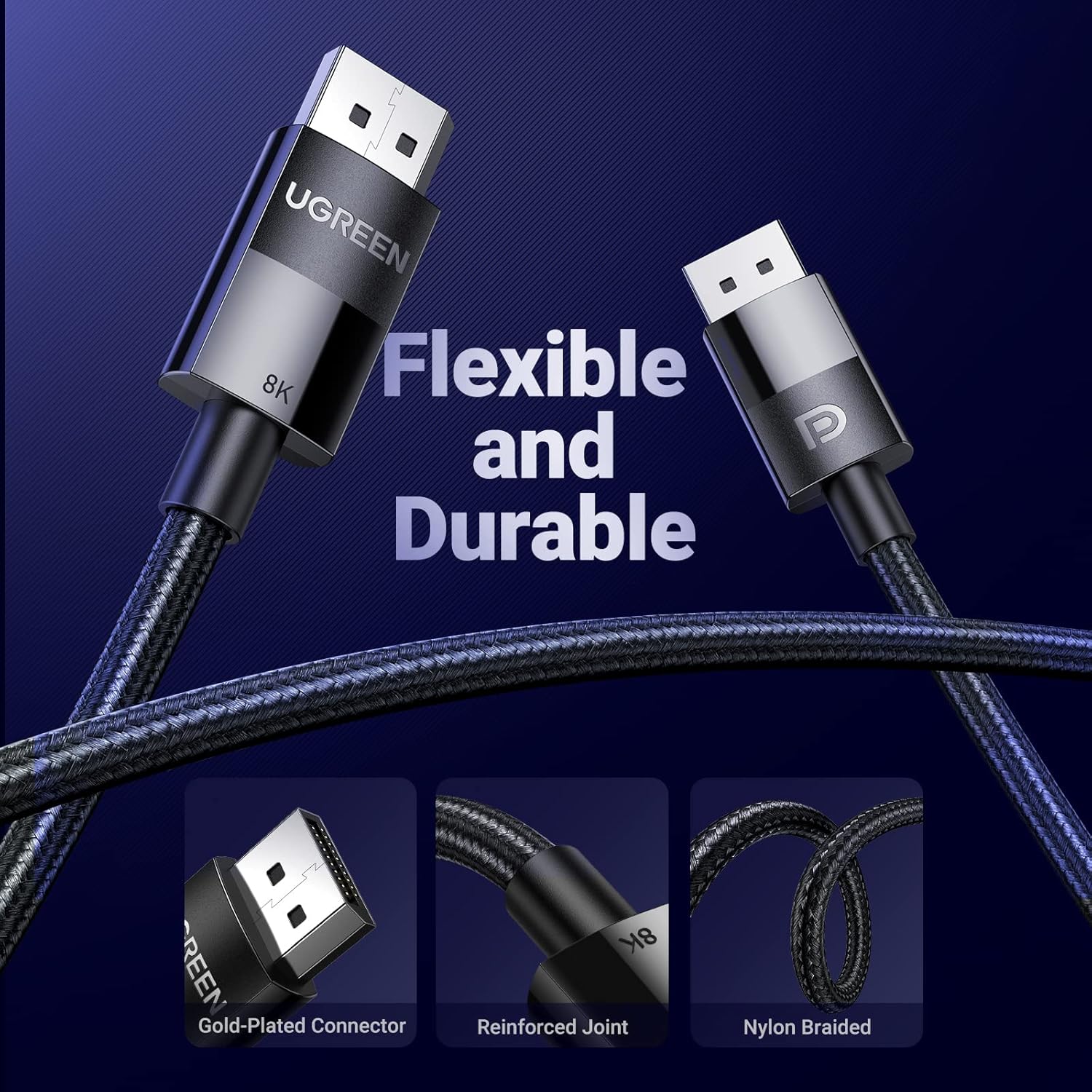 Buy UGREEN 80391 8K VESA Certified DisplayPort Cable (1.5 Meter) DP 1.4 Male-to-Male Braided Cord, 32.4Gbps High-Speed Video Lead, 8K@60Hz & 4K@240Hz Gaming Cable for Monitors, Graphics Cards, & Gaming PC (Copy) Online in Pakistan - UGREEN PK