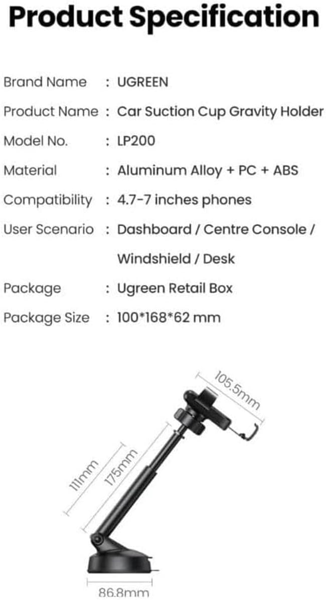 UGREEN 60990B Gravity Phone Holder Suction Cup - UGREEN PK